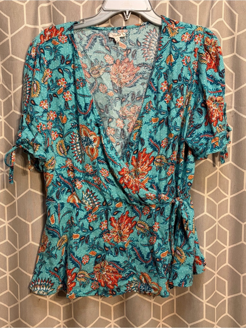 Maurices Teal Floral Wrap Blouse